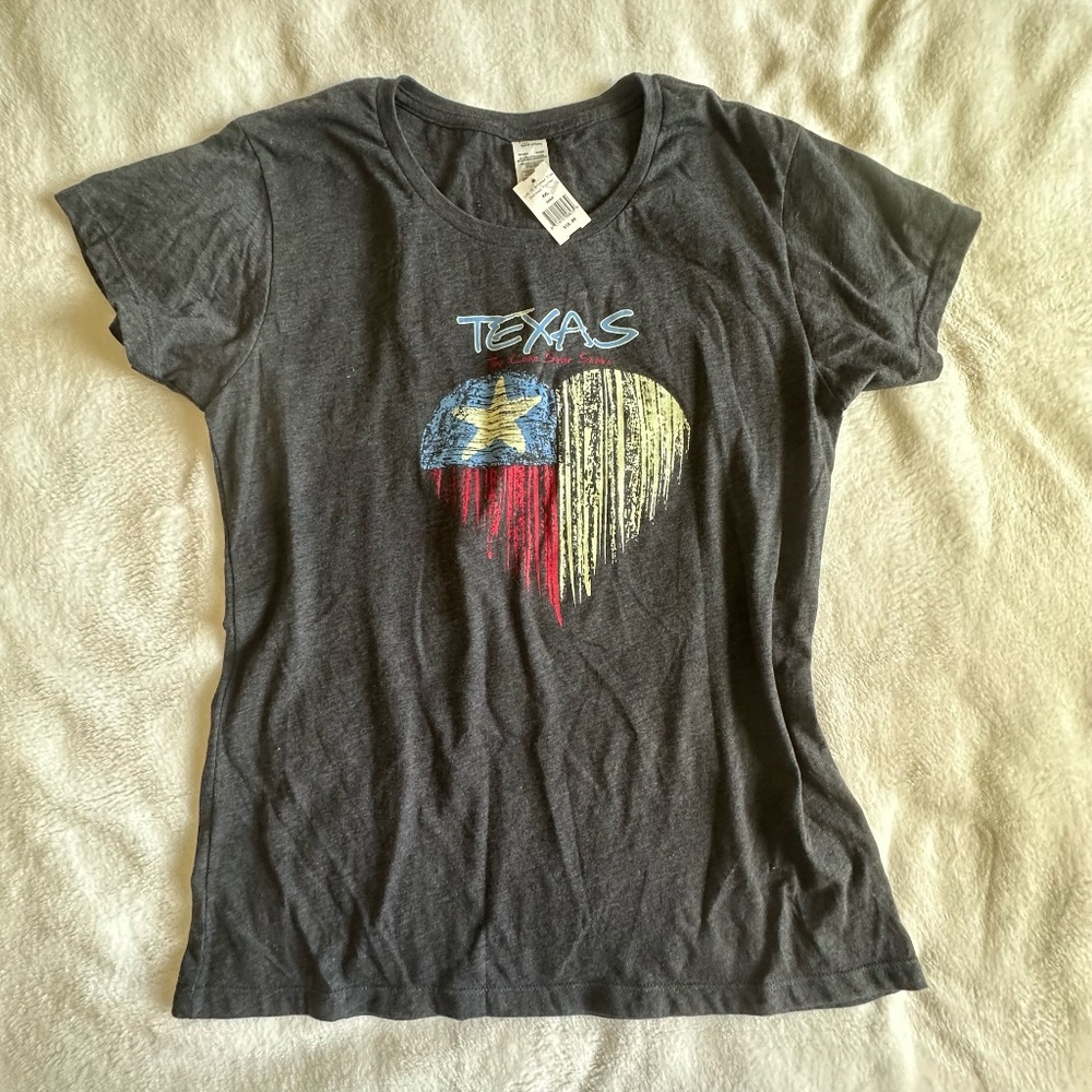 NWT Spectra Texas Heart-The Lone Star State Gray Short Sleeve T-Shirt Sz XXL